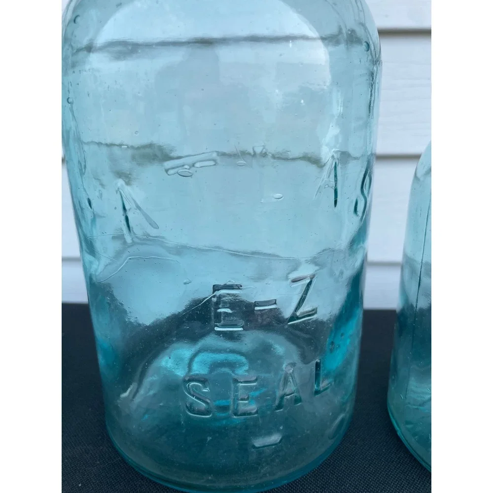 Atlas E-Z Seal Vintage Aqua Blue Glass Mason Jars Wire Bail Set of 3